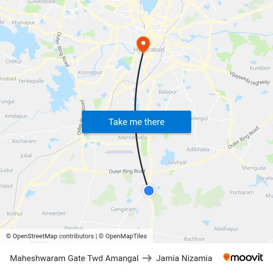 Maheshwaram Gate Twd Amangal to Jamia Nizamia map