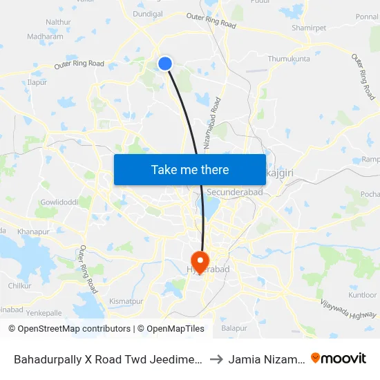 Bahadurpally X Road Twd Jeedimetla to Jamia Nizamia map