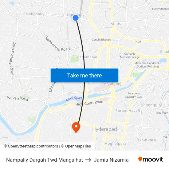 Nampally Dargah Twd Mangalhat to Jamia Nizamia map