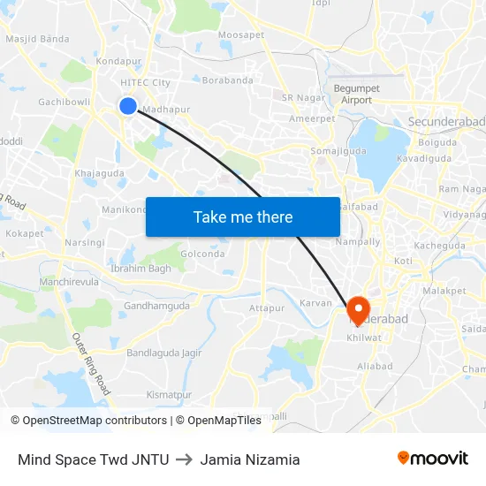 Mind Space Twd JNTU to Jamia Nizamia map