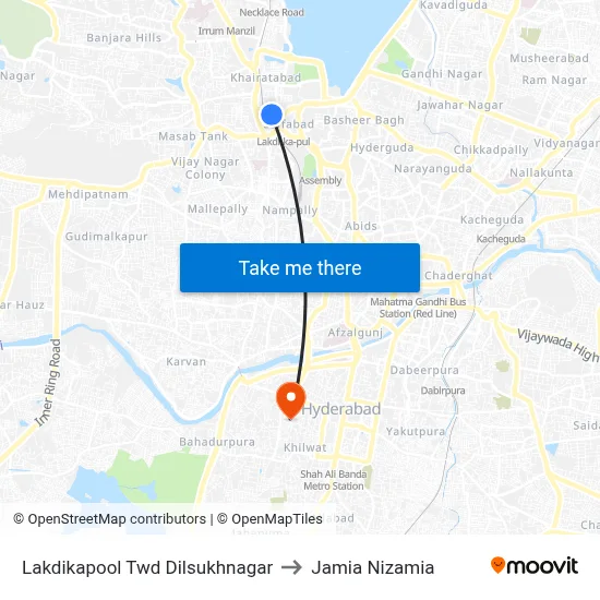 Lakdikapool Twd Dilsukhnagar to Jamia Nizamia map