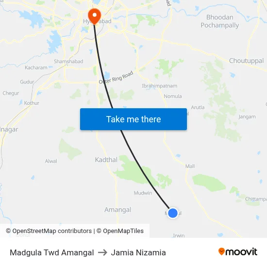 Madgula Twd Amangal to Jamia Nizamia map