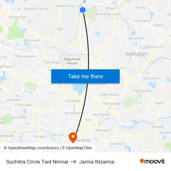 Suchitra Circle Twd Nirmal to Jamia Nizamia map