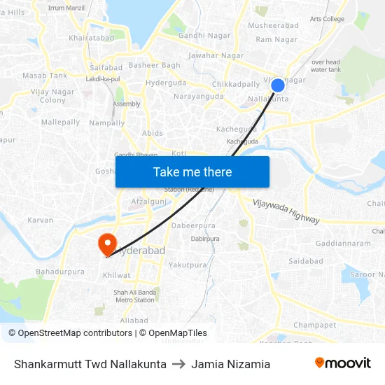 Shankarmutt Twd Nallakunta to Jamia Nizamia map