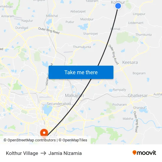 Kolthur Village to Jamia Nizamia map