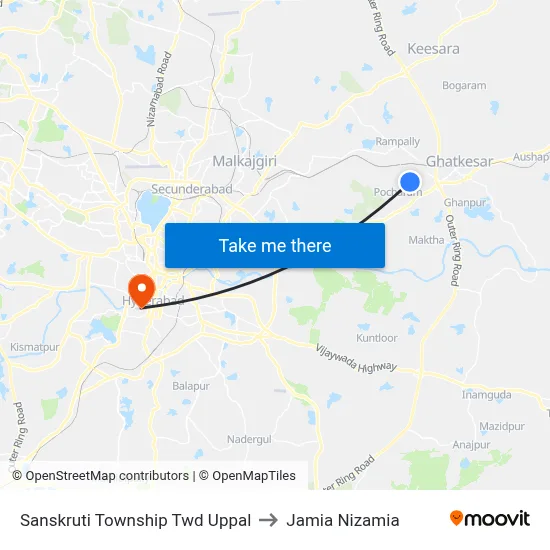 Sanskruti Township Twd Uppal to Jamia Nizamia map