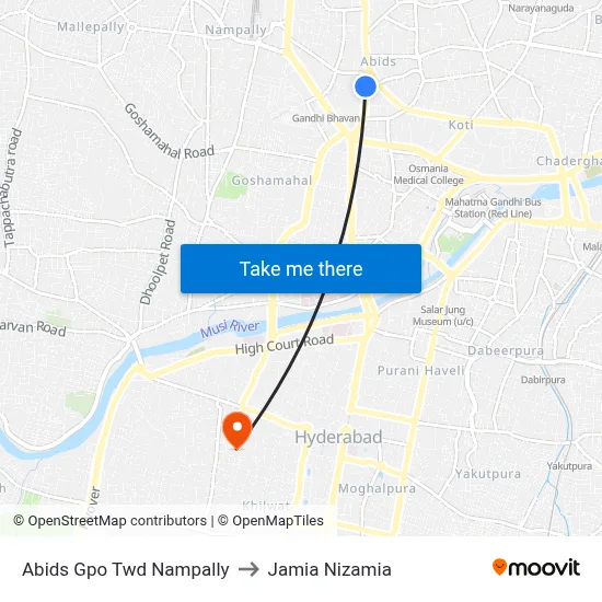 Abids Gpo Twd Nampally to Jamia Nizamia map