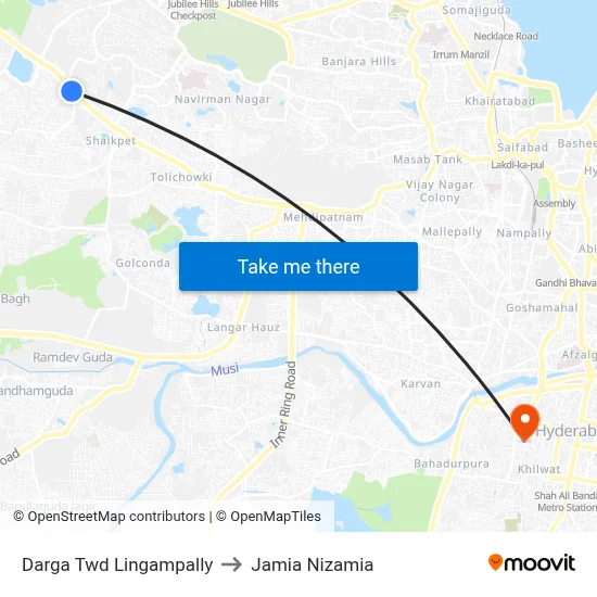 Darga Twd Lingampally to Jamia Nizamia map