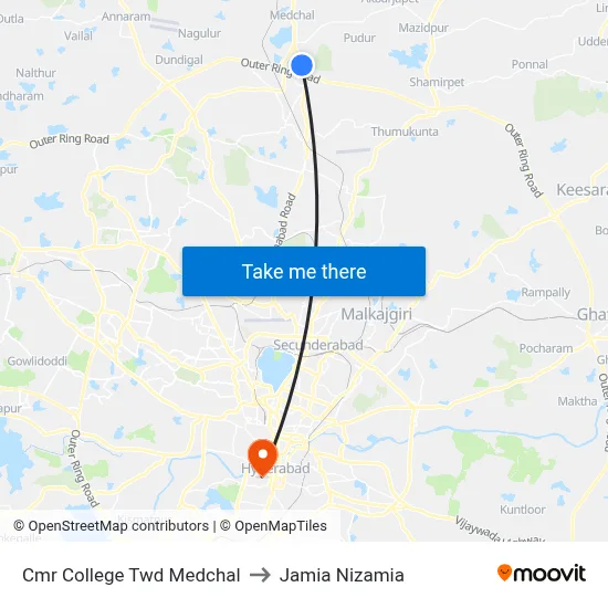 Cmr College Twd Medchal to Jamia Nizamia map