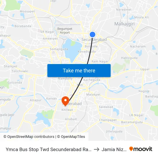 Ymca Bus Stop Twd Secunderabad  Railway Station to Jamia Nizamia map