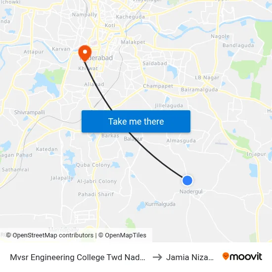 Mvsr Engineering College Twd Nadergul to Jamia Nizamia map