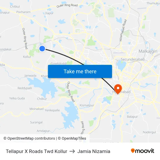 Tellapur X Roads Twd Kollur to Jamia Nizamia map