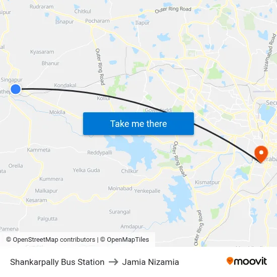 Shankarpally Bus Station to Jamia Nizamia map