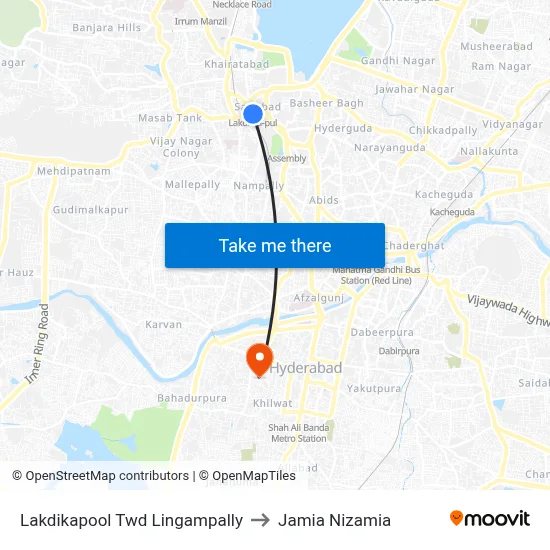 Lakdikapool Twd Lingampally to Jamia Nizamia map
