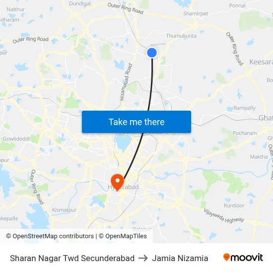 Sharan Nagar Twd Secunderabad to Jamia Nizamia map