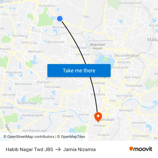 Habib Nagar Twd JBS to Jamia Nizamia map