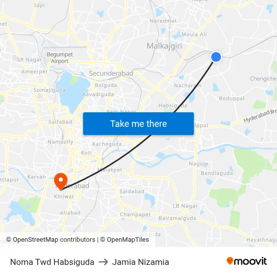 Noma Twd Habsiguda to Jamia Nizamia map
