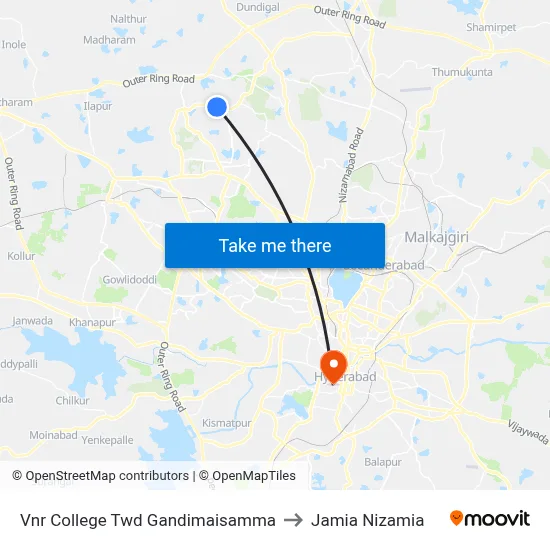 Vnr College Twd Gandimaisamma to Jamia Nizamia map
