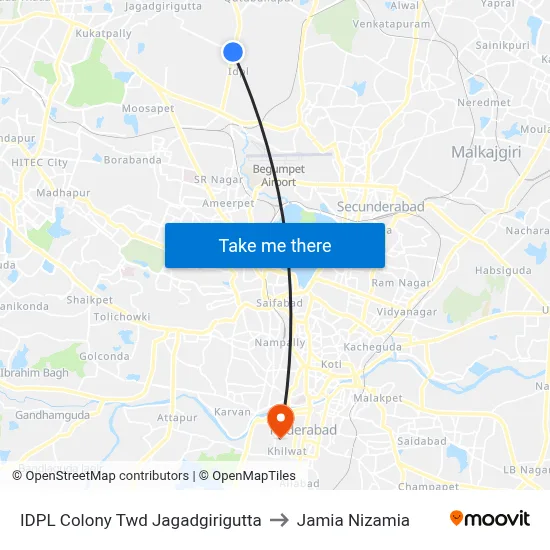 IDPL Colony Twd Jagadgirigutta to Jamia Nizamia map