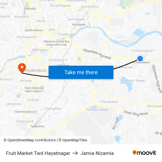 Fruit Market Twd Hayatnagar to Jamia Nizamia map