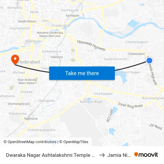 Dwaraka Nagar Ashtalakshmi Temple Twd Dilshuknagar to Jamia Nizamia map
