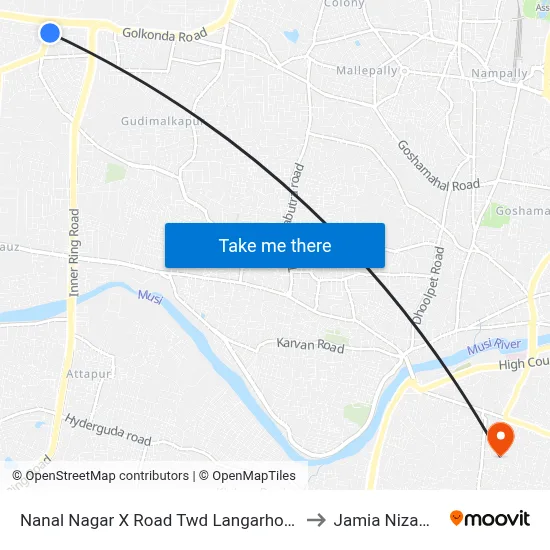 Nanal Nagar X Road Twd Langarhouse to Jamia Nizamia map