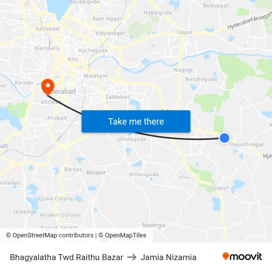 Bhagyalatha Twd Raithu Bazar to Jamia Nizamia map