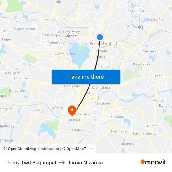 Patny Twd Begumpet to Jamia Nizamia map