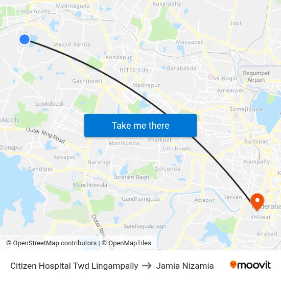 Citizen Hospital Twd Lingampally to Jamia Nizamia map