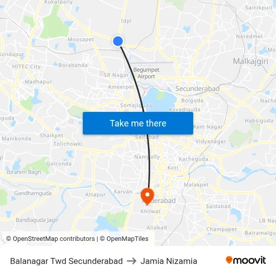 Balanagar Twd Secunderabad to Jamia Nizamia map