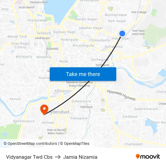 Vidyanagar Twd Cbs to Jamia Nizamia map