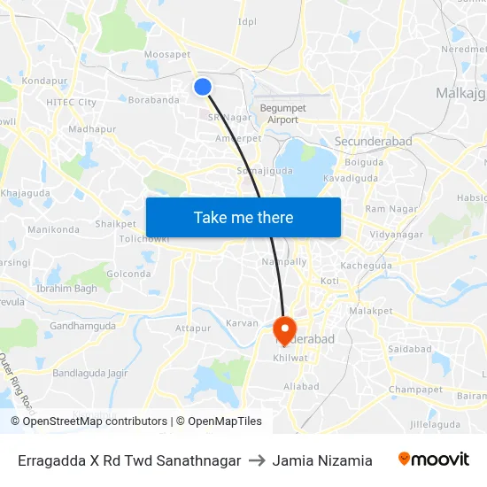 Erragadda  X Rd Twd Sanathnagar to Jamia Nizamia map