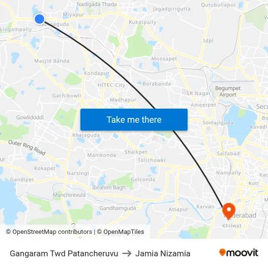 Gangaram Twd Patancheruvu to Jamia Nizamia map