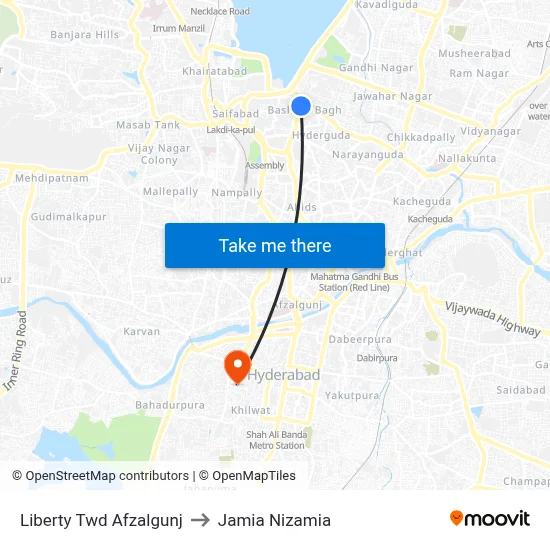 Liberty Twd Afzalgunj to Jamia Nizamia map