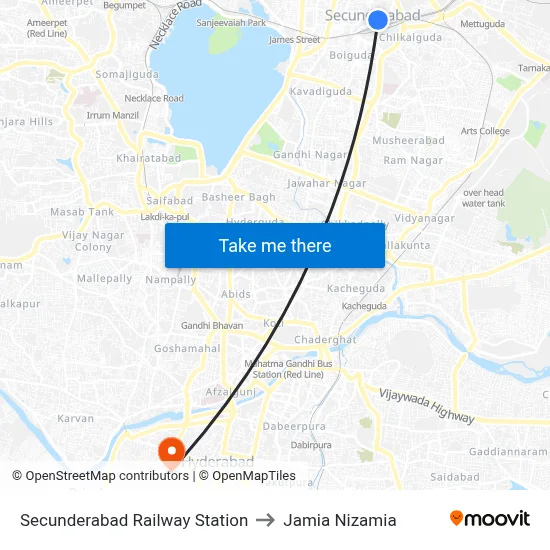 Secunderabad Railway Station to Jamia Nizamia map