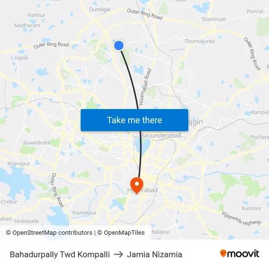 Bahadurpally Twd Kompalli to Jamia Nizamia map