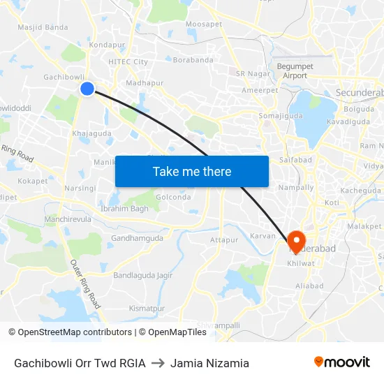 Gachibowli Orr Twd RGIA to Jamia Nizamia map