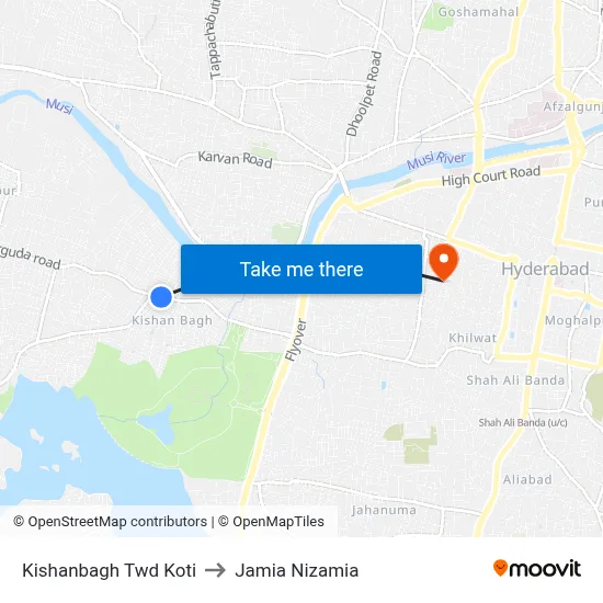 Kishanbagh Twd Koti to Jamia Nizamia map