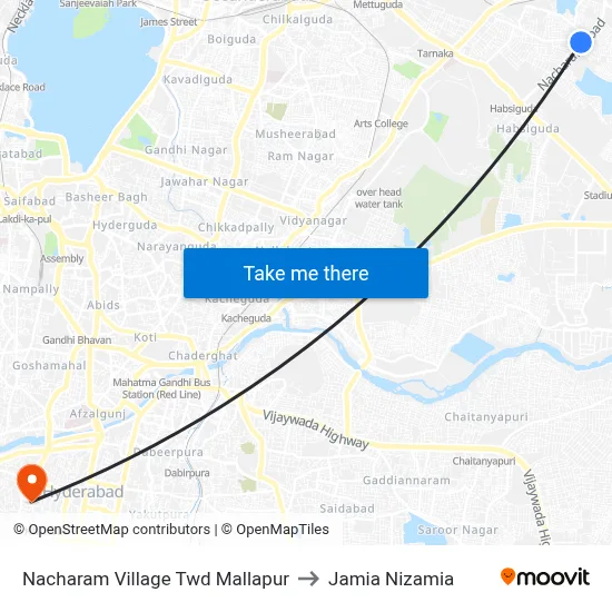 Nacharam Village Twd Mallapur to Jamia Nizamia map