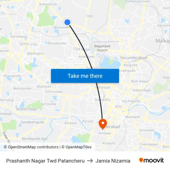 Prashanth Nagar  Twd Patancheru to Jamia Nizamia map