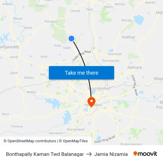 Bonthapally Kaman Twd Balanagar to Jamia Nizamia map