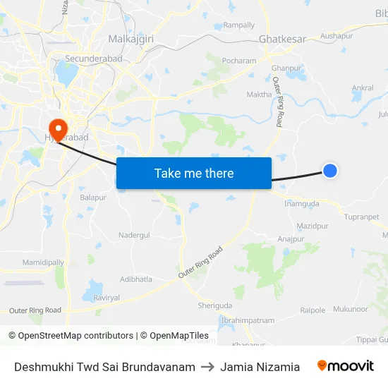 Deshmukhi Twd Sai Brundavanam to Jamia Nizamia map