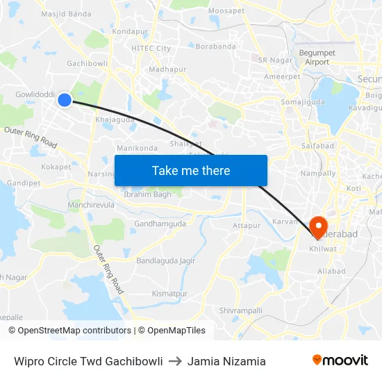 Wipro Circle Twd Gachibowli to Jamia Nizamia map