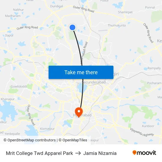 Mrit College Twd Apparel Park to Jamia Nizamia map