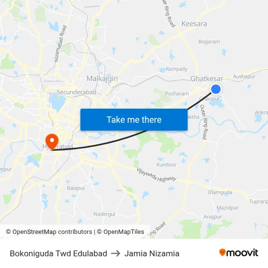 Bokoniguda Twd Edulabad to Jamia Nizamia map