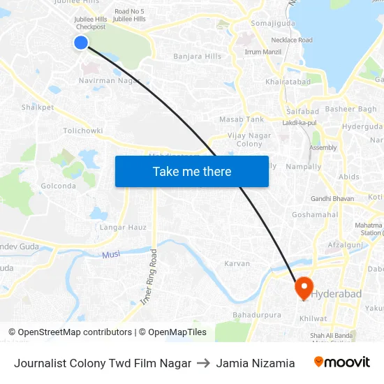 Journalist Colony Twd Film Nagar to Jamia Nizamia map