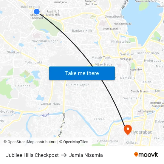 Jubilee Hills Checkpost to Jamia Nizamia map