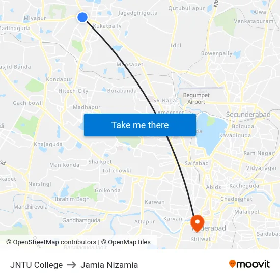 JNTU College to Jamia Nizamia map