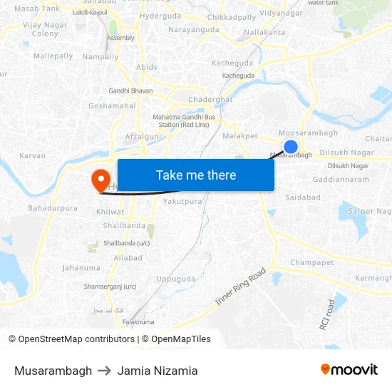 Musarambagh to Jamia Nizamia map