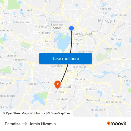 Paradise to Jamia Nizamia map